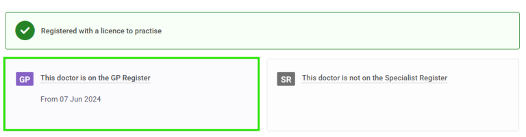 GMC Medical Register entry date